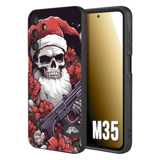 CUSTOMIZZA - Custodia cover nera morbida in tpu compatibile per Samsung M35 teschio natale santa claus fiori tattoo disegnato