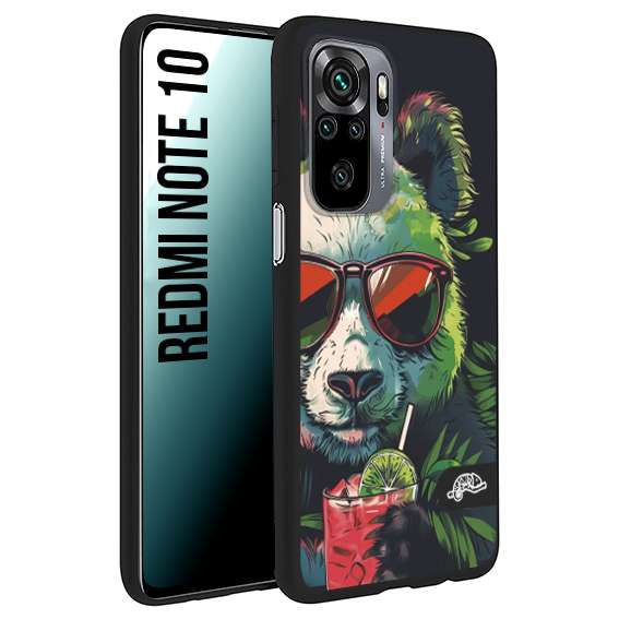 CUSTOMIZZA - Custodia cover nera morbida in tpu compatibile per Xiaomi Redmi Note 10 estate disegnata cocktails animali simpatici panda mojito