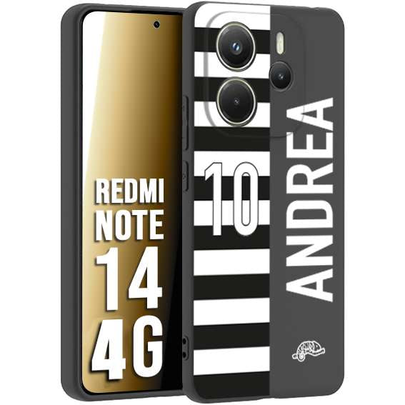 CUSTOMIZZA - Custodia cover nera morbida in tpu compatibile per Xiaomi Redmi Note 14 4G personalizzata calcio football nome e numero calciatori bianconera