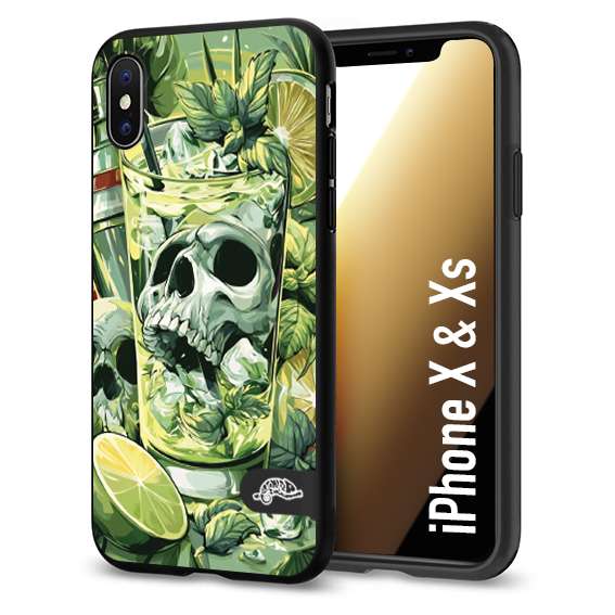 CUSTOMIZZA - Custodia cover nera morbida in tpu compatibile per iPhone X - Xs Mojito cocktail teschio illustrazione drink lime menta ghiacci tropicale street art