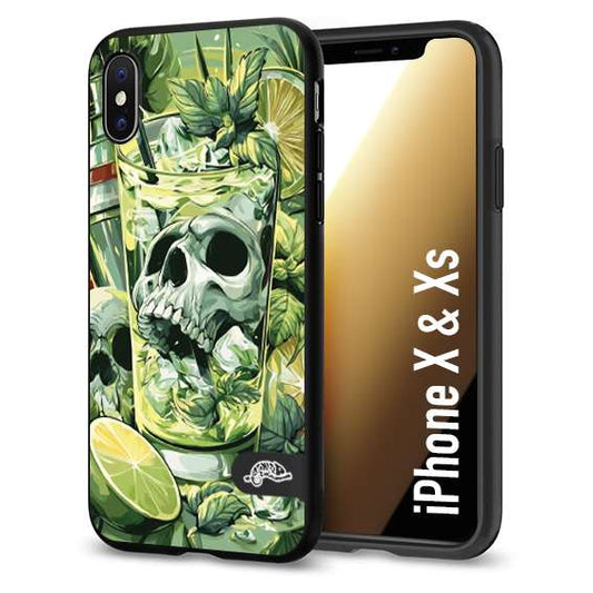 CUSTOMIZZA - Custodia cover nera morbida in tpu compatibile per iPhone X - Xs Mojito cocktail teschio illustrazione drink lime menta ghiacci tropicale street art