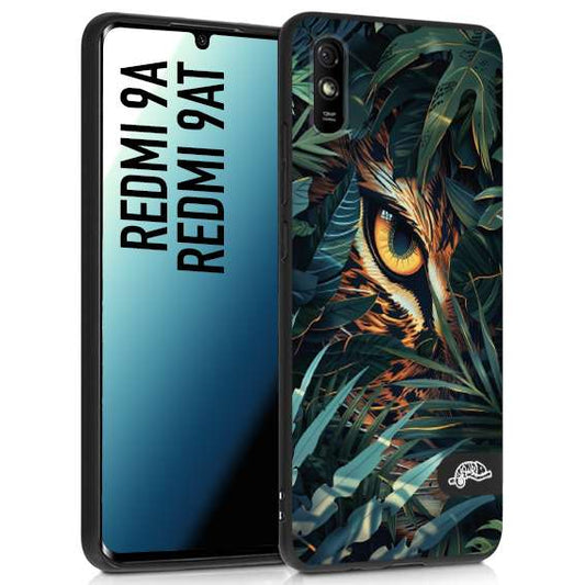 CUSTOMIZZA - Custodia cover nera morbida in tpu compatibile per Xiaomi Redmi 9A - 9AT animali color giungla tropicale occhio di giaguaro felino disegnato