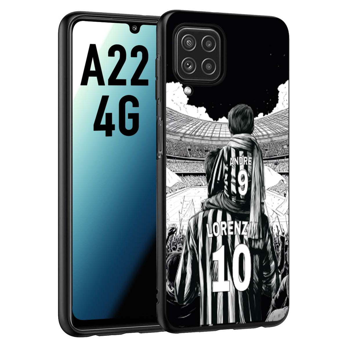 CUSTOMIZZA - Custodia cover nera morbida in tpu compatibile per Samsung A22 4G personalizzata calcio football nome e numero calciatori bianconeri bianca e nera