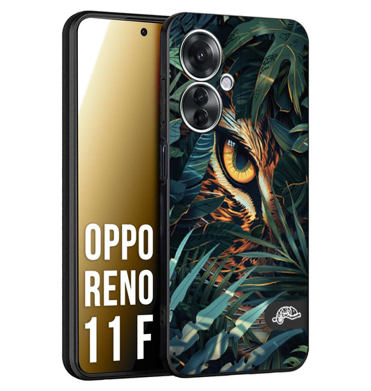 CUSTOMIZZA - Custodia cover nera morbida in tpu compatibile per Oppo Reno 11 F 5G animali color giungla tropicale occhio di giaguaro felino disegnato