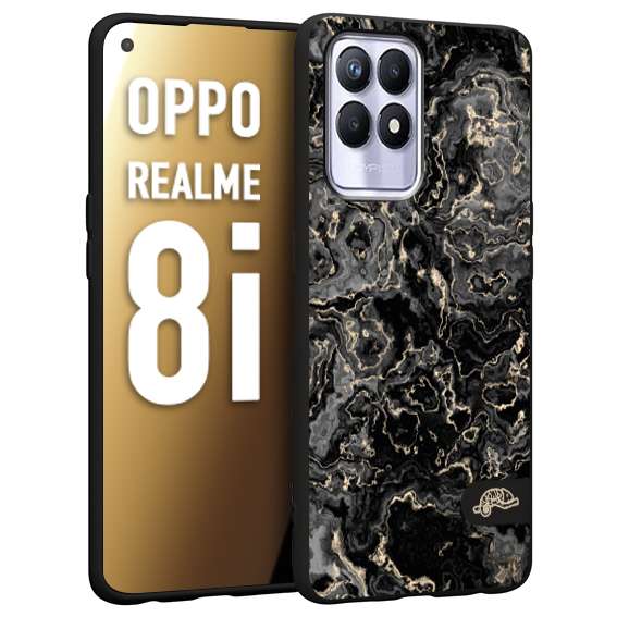 CUSTOMIZZA - Custodia cover nera morbida in tpu compatibile per Realme 8i effetto marmo marble nero black venature dorato pietra