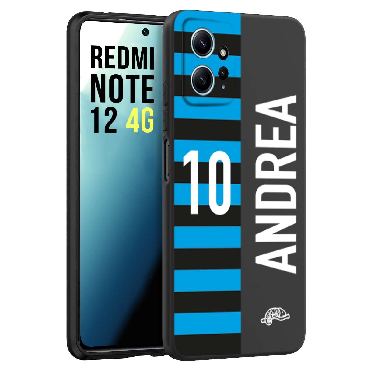 CUSTOMIZZA - Custodia cover nera morbida in tpu compatibile per Xiaomi Redmi Note 12 4G personalizzata calcio football nome e numero calciatori nerazzurra