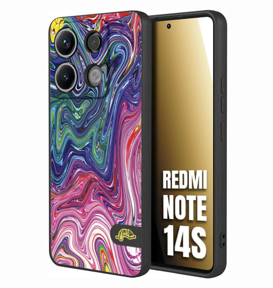 CUSTOMIZZA - Custodia cover nera morbida in tpu compatibile per Xiaomi Redmi Note 14S colorata fantasia vortice marmo arcobaleno rosa blu fucsia