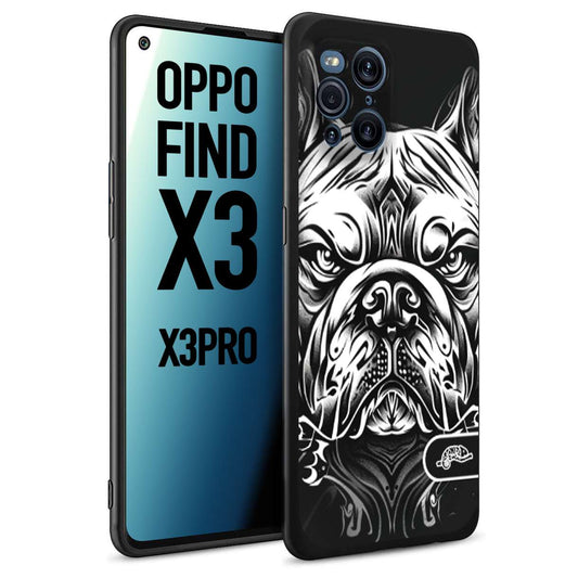 CUSTOMIZZA - Custodia cover nera morbida in tpu compatibile per Oppo Find X3 - Find X3 Pro 5G bulldog bianco a rilievo disegnato tattoo tatuaggio