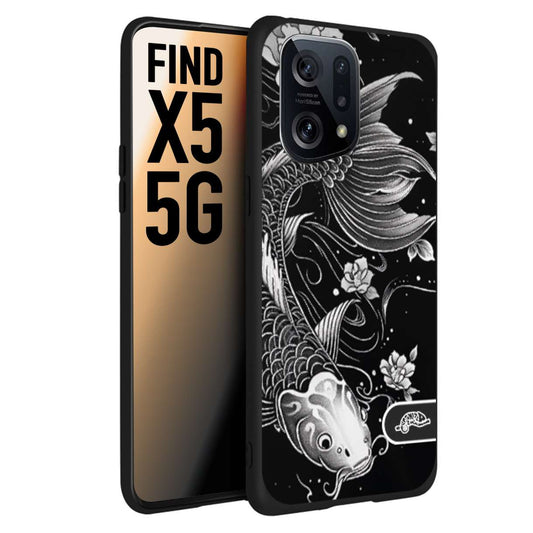 CUSTOMIZZA - Custodia cover nera morbida in tpu compatibile per Oppo Find X5 carpa koi black and white bianco a rilievo disegnato tattoo tatuaggio