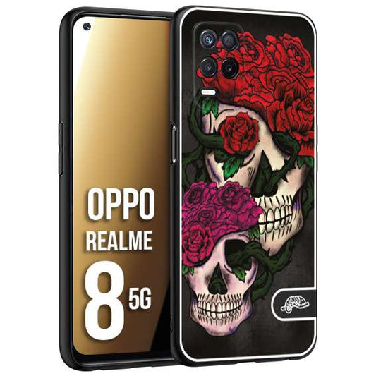 CUSTOMIZZA - Custodia cover nera morbida in tpu compatibile per Oppo Realme 8 5G teschi e rose rosse fucsia skull and roses