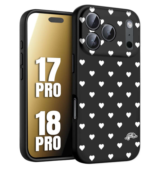 CUSTOMIZZA - Custodia cover nera morbida in tpu compatibile per iPhone 17 PRO - 18 PRO cuori pois bianchi donna pin up vintage