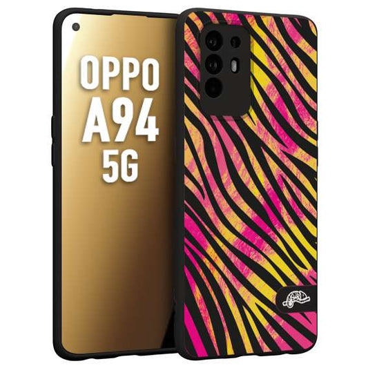 CUSTOMIZZA - Custodia cover nera morbida in tpu compatibile per Oppo A94 5G zebrata maculata a rilievo soft touch donna fucsia gialla