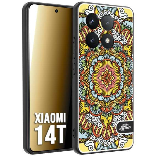 CUSTOMIZZA - Custodia cover nera morbida in tpu compatibile per Xiaomi 14T mandala colorato fiore nuvole arancione