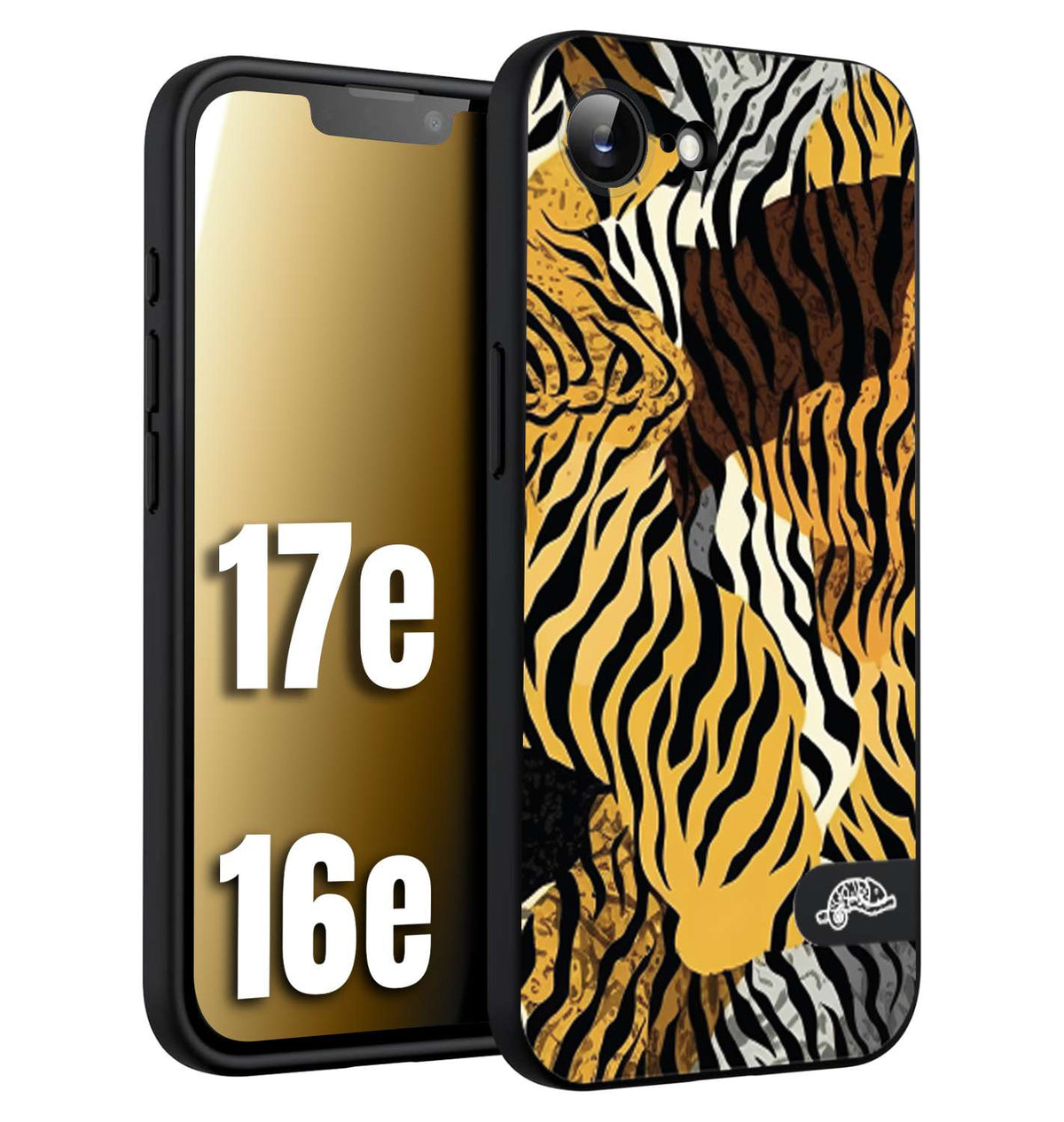 CUSTOMIZZA - Custodia cover nera morbida in tpu compatibile per iPhone 16E - 17E leopardato tigrato tiger colorata donna fashion estate