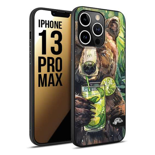 CUSTOMIZZA - Custodia cover nera morbida in tpu compatibile per iPhone 13 PRO MAX estate disegnata cocktails animali simpatici orso bear negroni