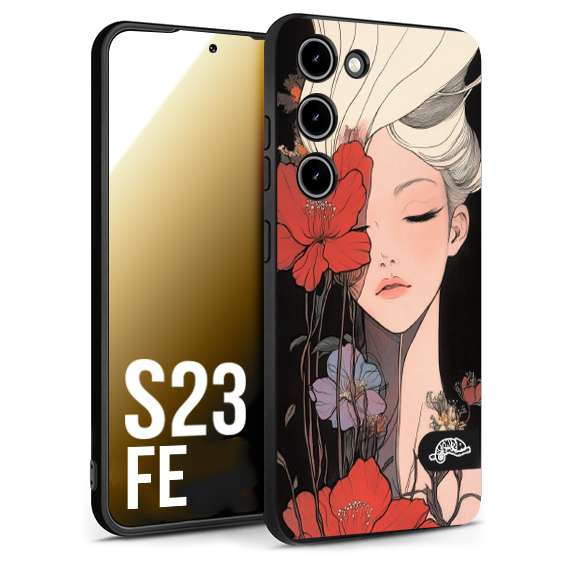 CUSTOMIZZA - Custodia cover nera morbida in tpu compatibile per Samsung S23 FE woman flower Fantasia Floreale Design Donna e Fiori, Retro Artistico