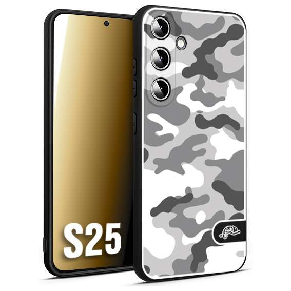 CUSTOMIZZA - Custodia cover nera morbida in tpu compatibile per Samsung S25 camouflage mimetico militare bianco white