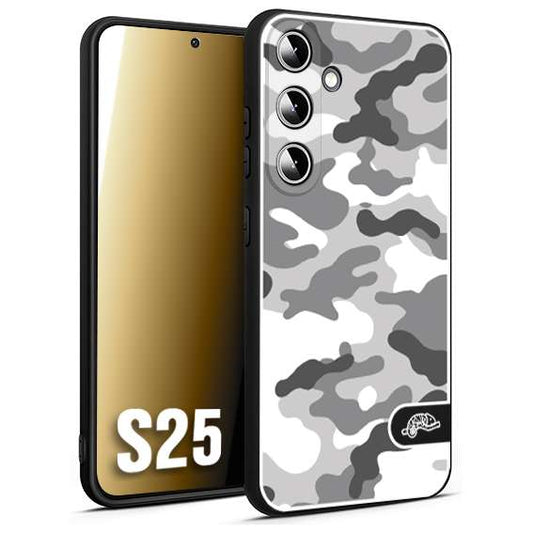 CUSTOMIZZA - Custodia cover nera morbida in tpu compatibile per Samsung S25 camouflage mimetico militare bianco white