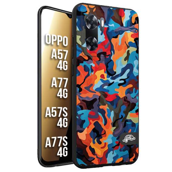 CUSTOMIZZA - Custodia cover nera morbida in tpu compatibile per Oppo A57 - A77 - A57S - A77S (4G) camouflage mimetico militare moderno blu arancio rosso