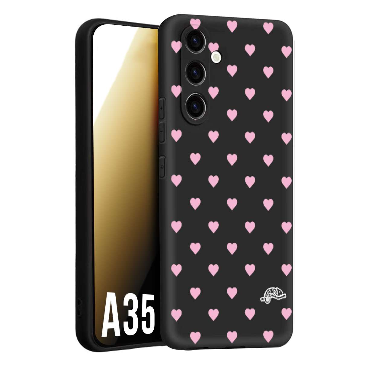 CUSTOMIZZA - Custodia cover nera morbida in tpu compatibile per Samsung A35 5G cuori pois rosa su nero donna pin up vintage