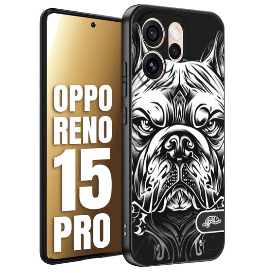 CUSTOMIZZA - Custodia cover nera morbida in tpu compatibile per Oppo Reno 15 PRO bulldog bianco a rilievo disegnato tattoo tatuaggio
