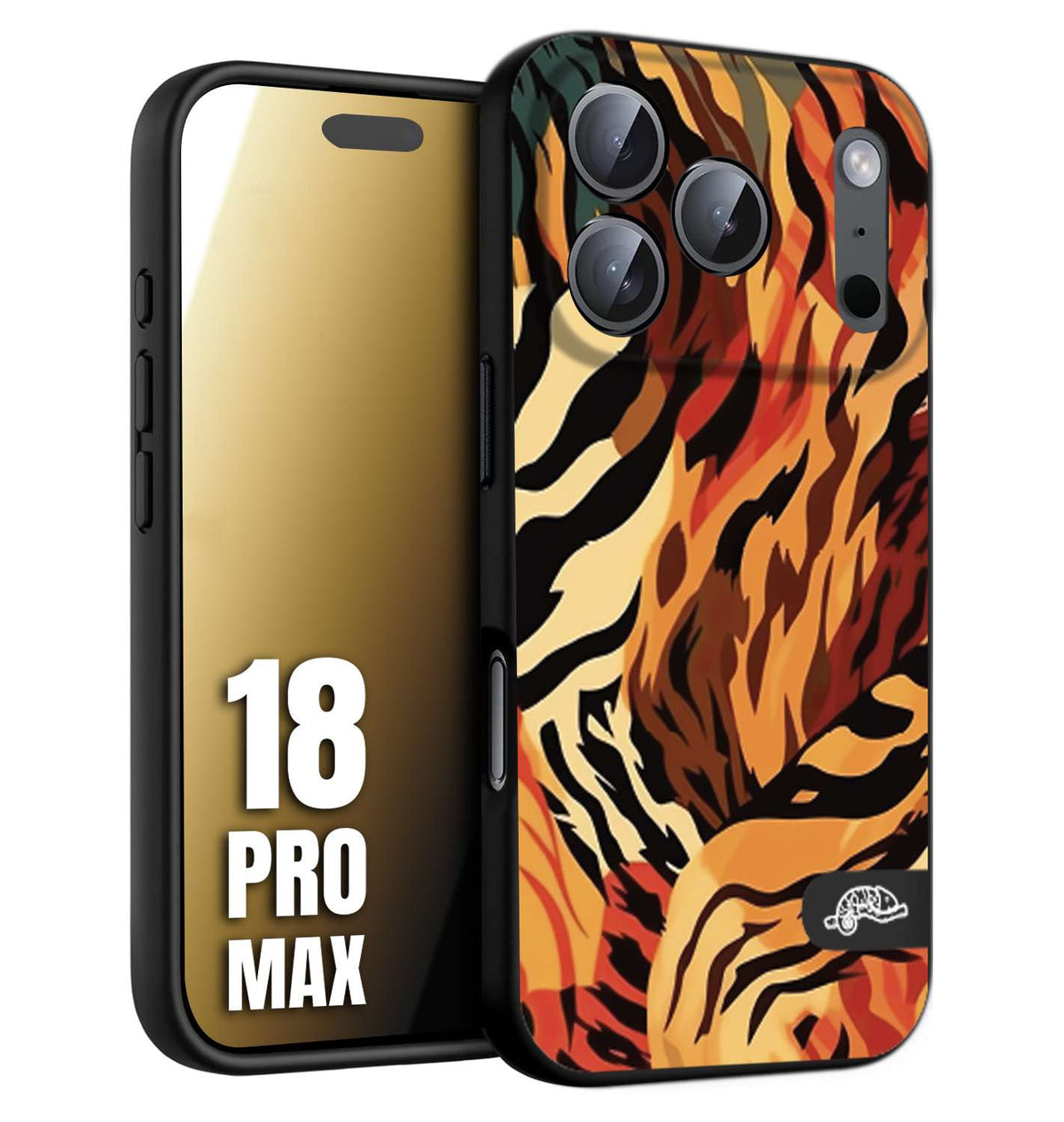 CUSTOMIZZA - Custodia cover nera morbida in tpu compatibile per iPhone 18 PRO MAX leopardato maculato tigrato tiger colorata gialla rossa arancio