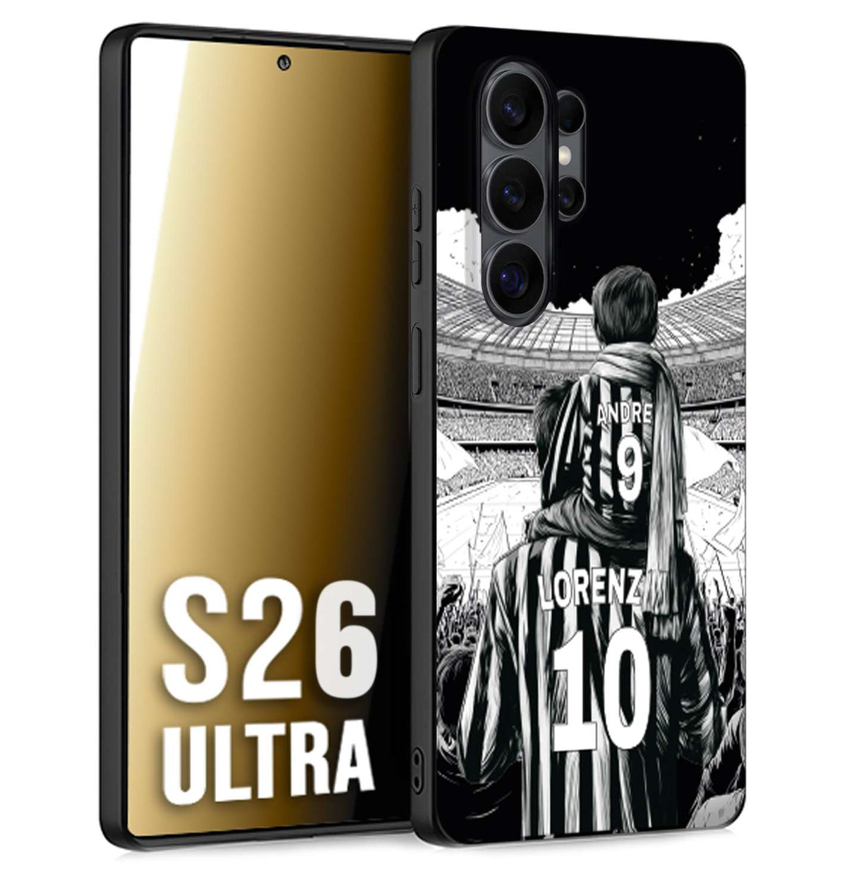 CUSTOMIZZA - Custodia cover nera morbida in tpu compatibile per Samsung S26 ULTRA personalizzata calcio football nome e numero calciatori bianconeri bianca e nera