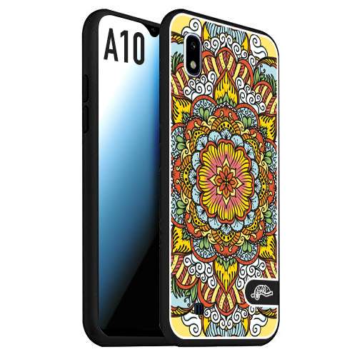 CUSTOMIZZA - Custodia cover nera morbida in tpu compatibile per Samsung A10 mandala colorato fiore nuvole arancione