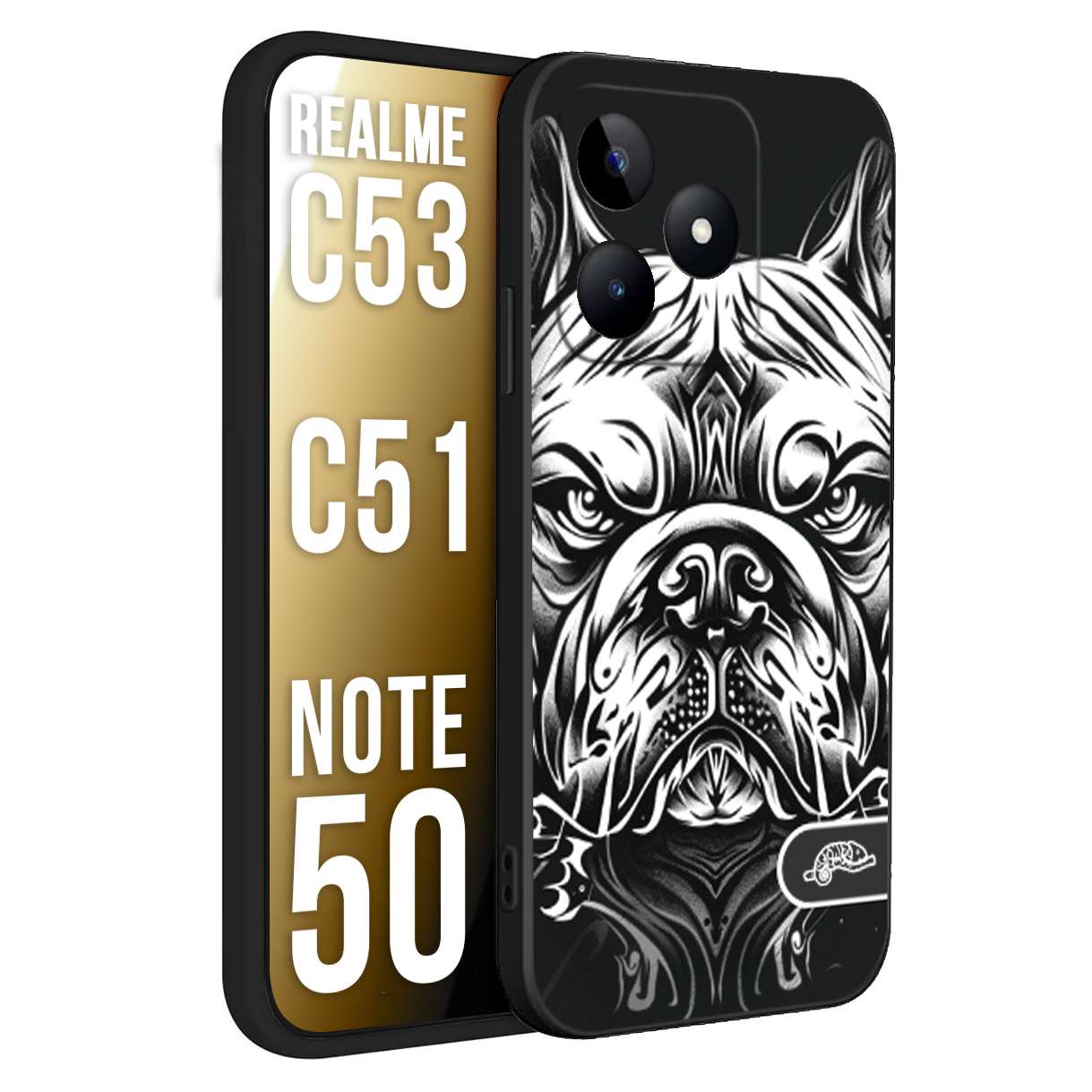 CUSTOMIZZA - Custodia cover nera morbida in tpu compatibile per Oppo Reno 11 F 5G bulldog bianco a rilievo disegnato tattoo tatuaggio