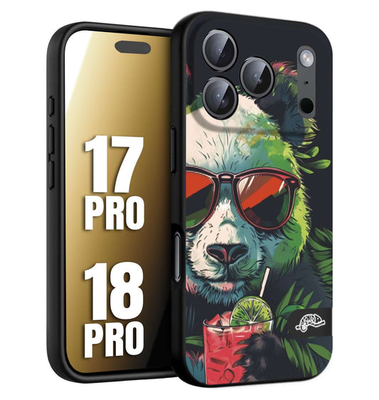 CUSTOMIZZA - Custodia cover nera morbida in tpu compatibile per iPhone 17 PRO - 18 PRO estate disegnata cocktails animali simpatici panda mojito