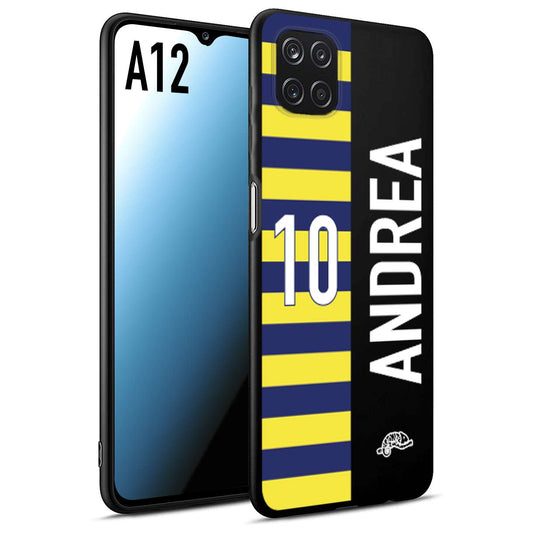 CUSTOMIZZA - Custodia cover nera morbida in tpu compatibile per Samsung A12 personalizzata calcio football nome e numero calciatori giallo blu