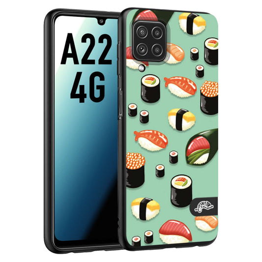 CUSTOMIZZA - Custodia cover nera morbida in tpu compatibile per Samsung A22 4G sushi disegni giapponese nighiri acquamarina verde