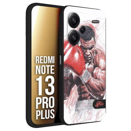 CUSTOMIZZA - Custodia cover nera morbida in tpu compatibile per Xiaomi Redmi Note 13 PRO PLUS pugilato pugili disegno tattoo guantoni boxer pesi massimi iron mike