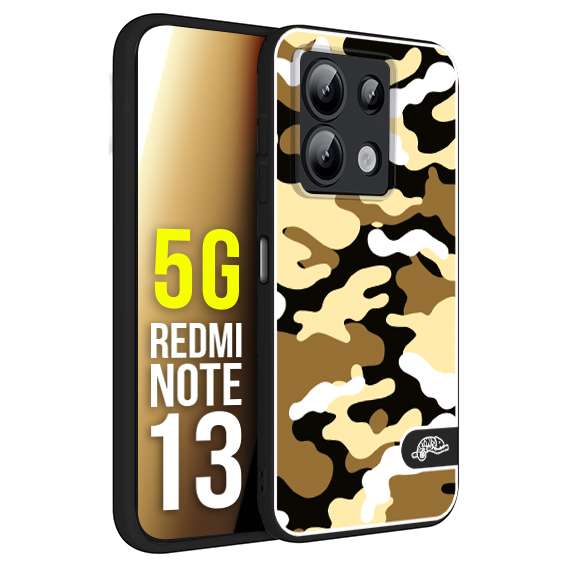 CUSTOMIZZA - Custodia cover nera morbida in tpu compatibile per Xiaomi Redmi Note 13 5G camouflage mimetico militare giallo desert brown