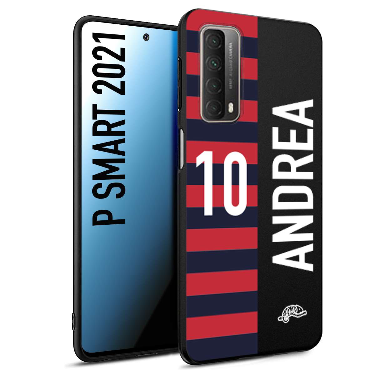 CUSTOMIZZA - Custodia cover nera morbida in tpu compatibile per Huawei P Smart 2021 personalizzata calcio football nome e numero calciatori rossoblu