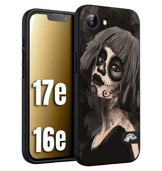 CUSTOMIZZA - Custodia cover nera morbida in tpu compatibile per iPhone 16E - 17E chicana messicana dea de la muerte donna santa tattoo disegnata