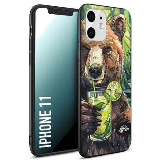 CUSTOMIZZA - Custodia cover nera morbida in tpu compatibile per iPhone 11 estate disegnata cocktails animali simpatici orso bear negroni