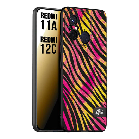 CUSTOMIZZA - Custodia cover nera morbida in tpu compatibile per Xiaomi Redmi 11A - 12C zebrata maculata a rilievo soft touch donna fucsia gialla