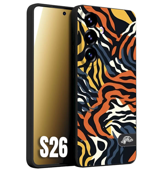 CUSTOMIZZA - Custodia cover nera morbida in tpu compatibile per Samsung S26 leopardato maculato tigrato tiger colorata gialla blu arancio