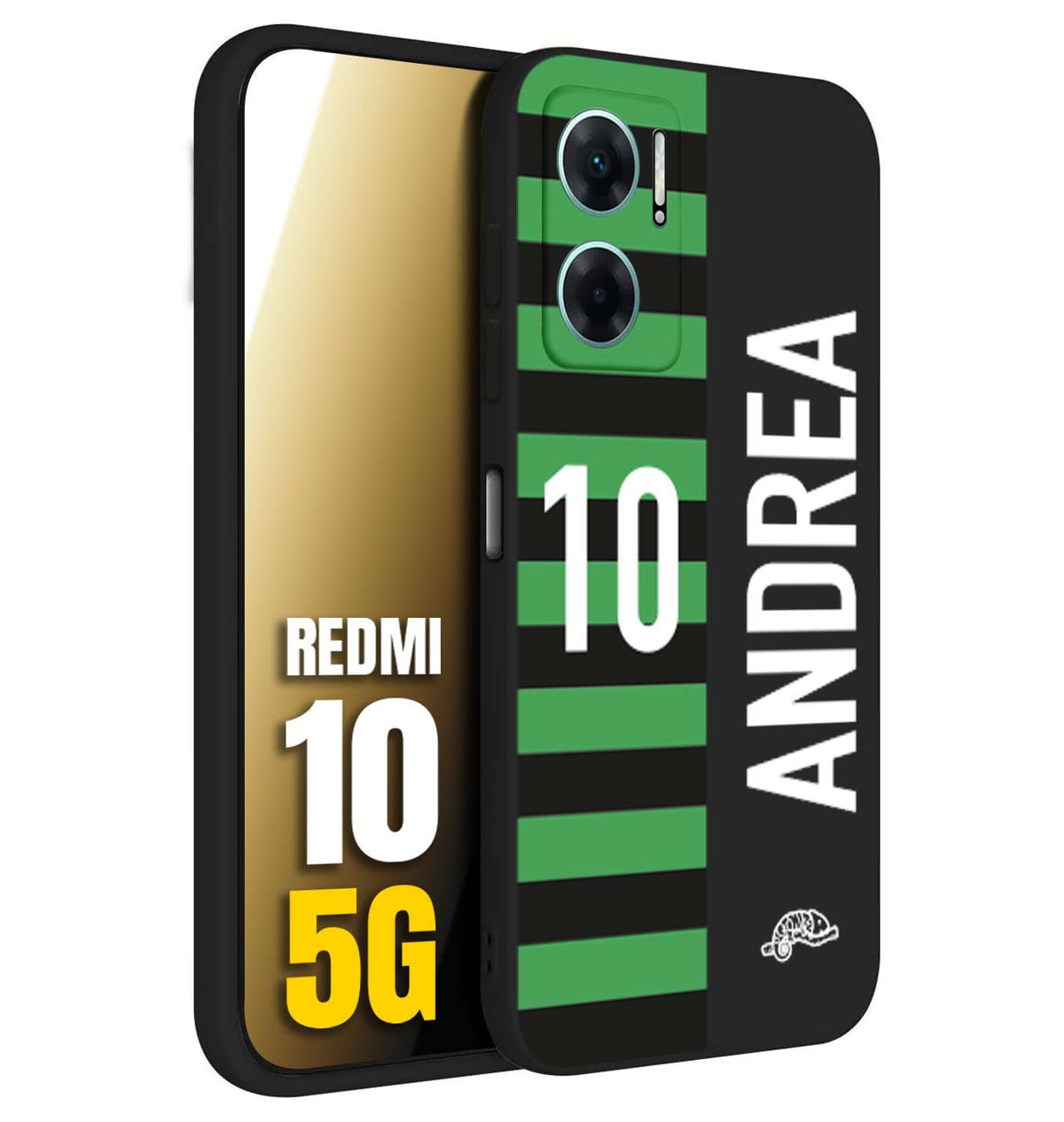 CUSTOMIZZA - Custodia cover nera morbida in tpu compatibile per Xiaomi Redmi 10 5G personalizzata calcio football nome e numero calciatori neroverde