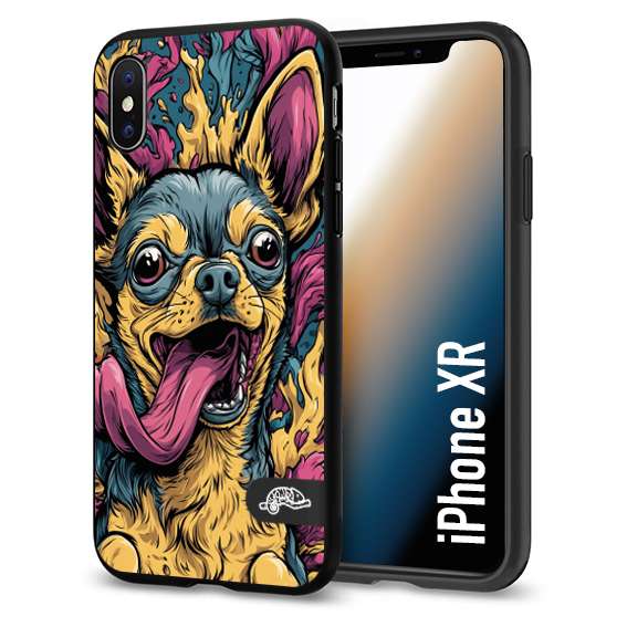 CUSTOMIZZA - Custodia cover nera morbida in tpu compatibile per iPhone XR Chihuahua illustrazione cane pop art cane street art cartone animato