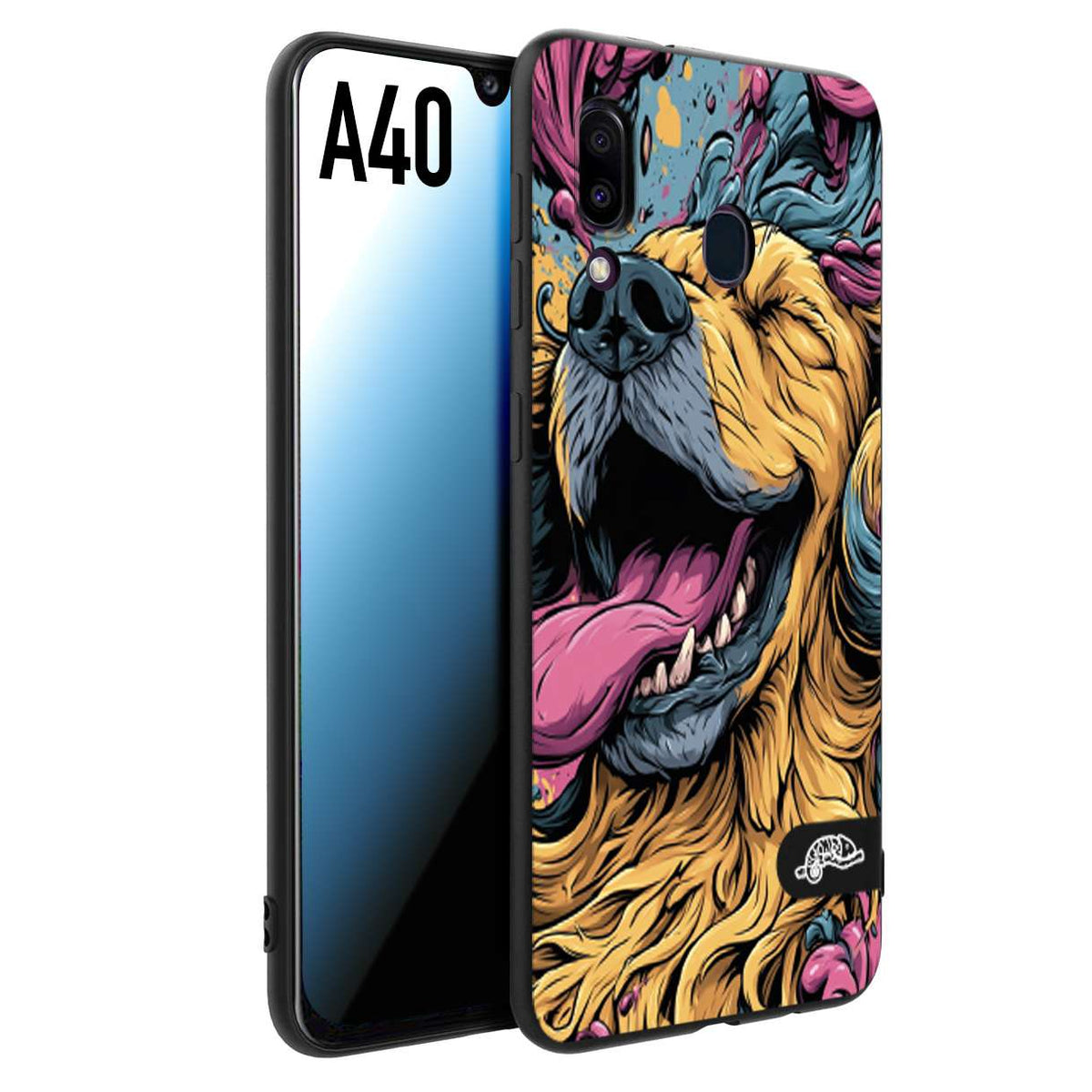 CUSTOMIZZA - Custodia cover nera morbida in tpu compatibile per Samsung A40 Golden Retriever illustrazione cane pop art cane street art cartone animato