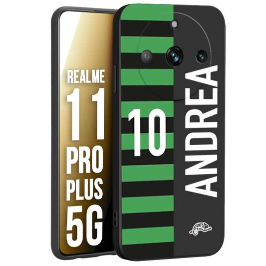CUSTOMIZZA - Custodia cover nera morbida in tpu compatibile per Realme 11 PRO PLUS 5G personalizzata calcio football nome e numero calciatori neroverde