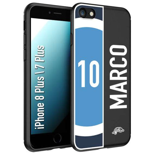 CUSTOMIZZA - Custodia cover nera morbida in tpu compatibile per iPhone 7 Plus - 8 plus personalizzata calcio football nome e numero calciatori biancoazzurri bianco celesti