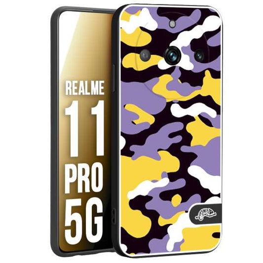 CUSTOMIZZA - Custodia cover nera morbida in tpu compatibile per Realme 11 PRO 5G camouflage mimetico militare viola lilla giallo
