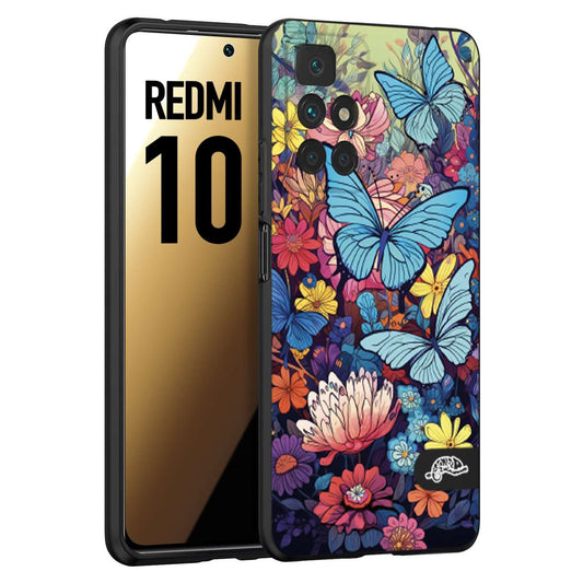 CUSTOMIZZA - Custodia cover nera morbida in tpu compatibile per Xiaomi Redmi 10 farfalle butterfly moderno donna disegnate gialla blu rosa