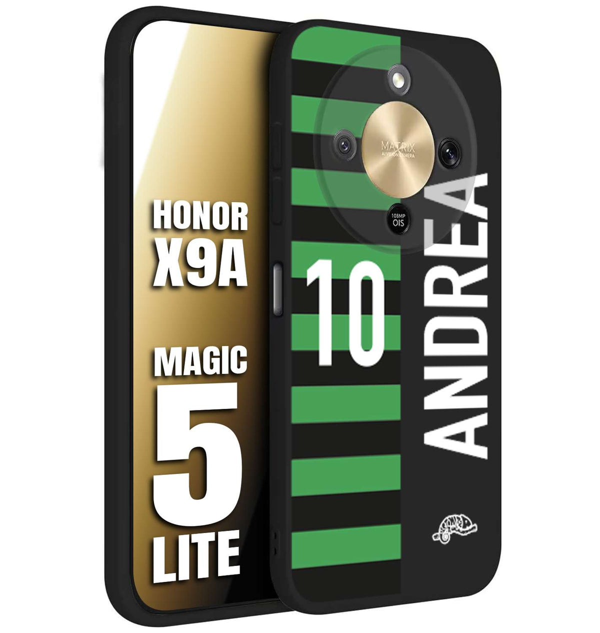 CUSTOMIZZA - Custodia cover nera morbida in tpu compatibile per Honor X9A - Honor Magic 5 Lite personalizzata calcio football nome e numero calciatori neroverde
