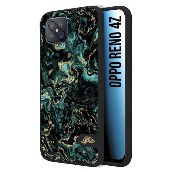 CUSTOMIZZA - Custodia cover nera morbida in tpu compatibile per Oppo Reno 4Z effetto marmo marble verde green venature dorato pietra