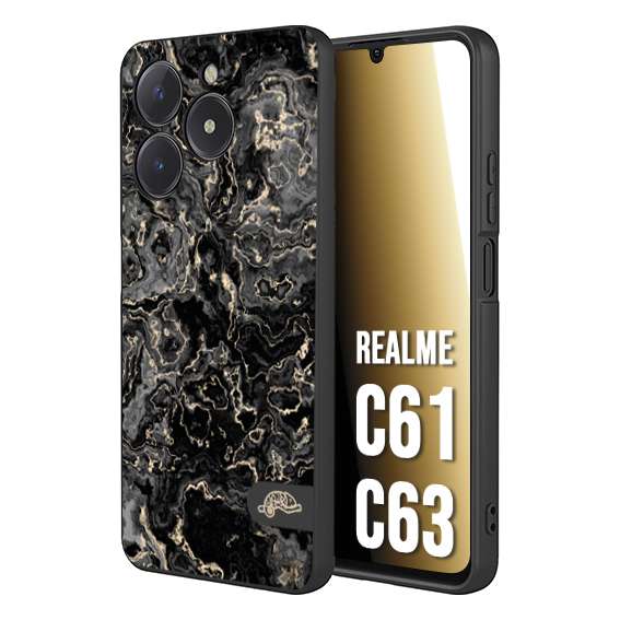 CUSTOMIZZA - Custodia cover nera morbida in tpu compatibile per Realme C61 - C63 effetto marmo marble nero black venature dorato pietra