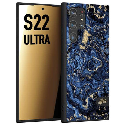 CUSTOMIZZA - Custodia cover nera morbida in tpu compatibile per Samsung S22 ULTRA effetto marmo marble blu venature dorato psichedelico